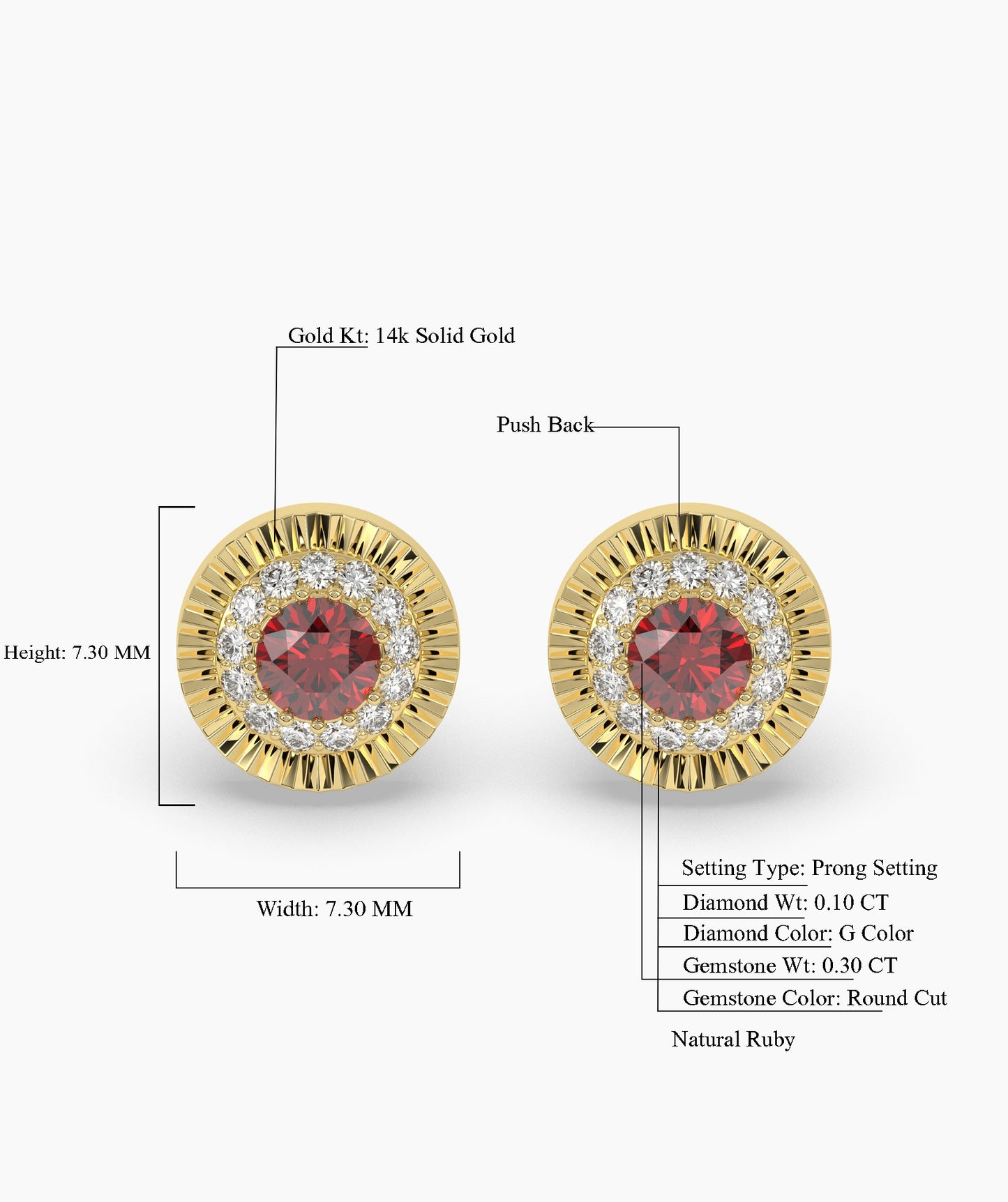 14K Gold Ruby Halo Stud Earrings