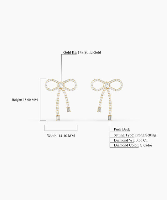 Pave Diamond Bow Stud Earrings with Baguette Drops