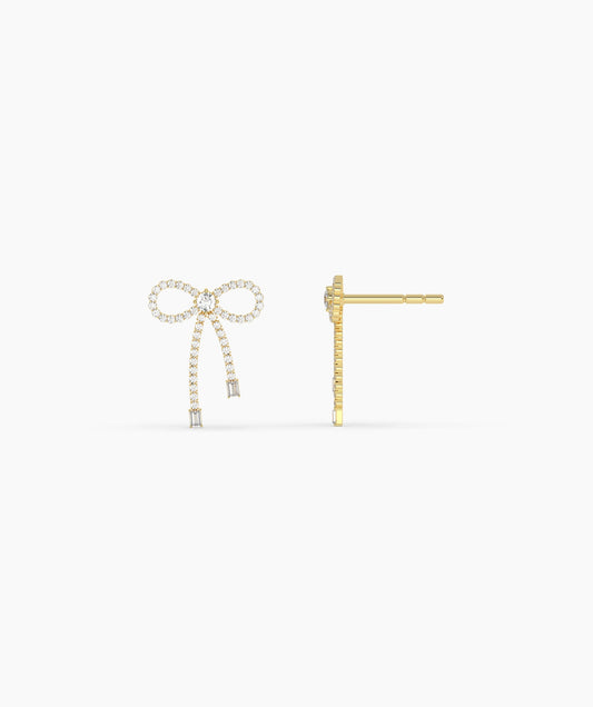 Pave Diamond Bow Stud Earrings with Baguette Drops
