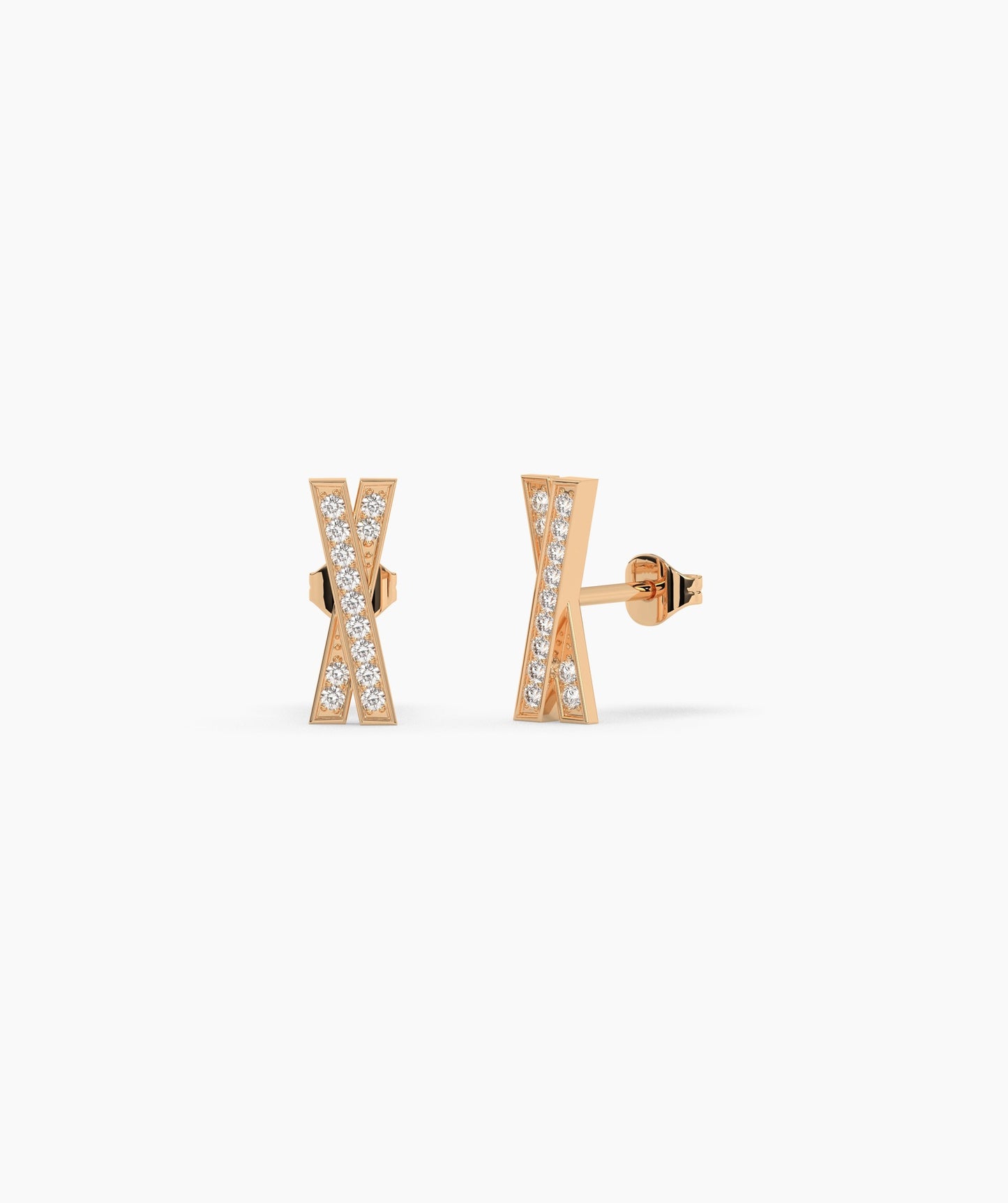 14K Solid Gold X-Shape Earrings