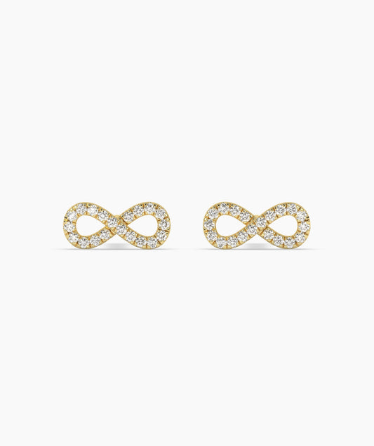 Pave Diamond Infinity Symbol Stud Earrings In Yellow Gold 