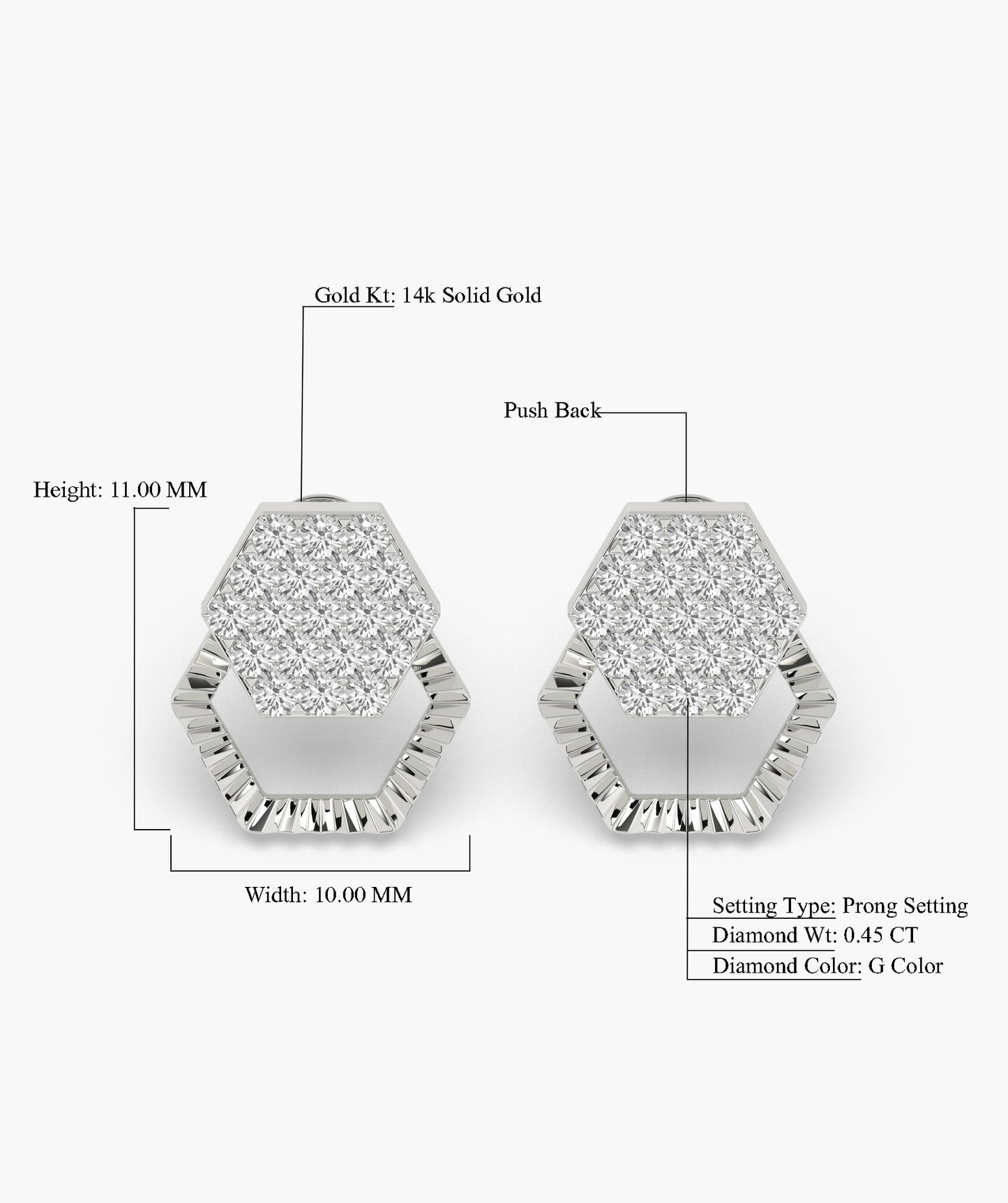 Diamond Cluster Hexagon Design Earrings