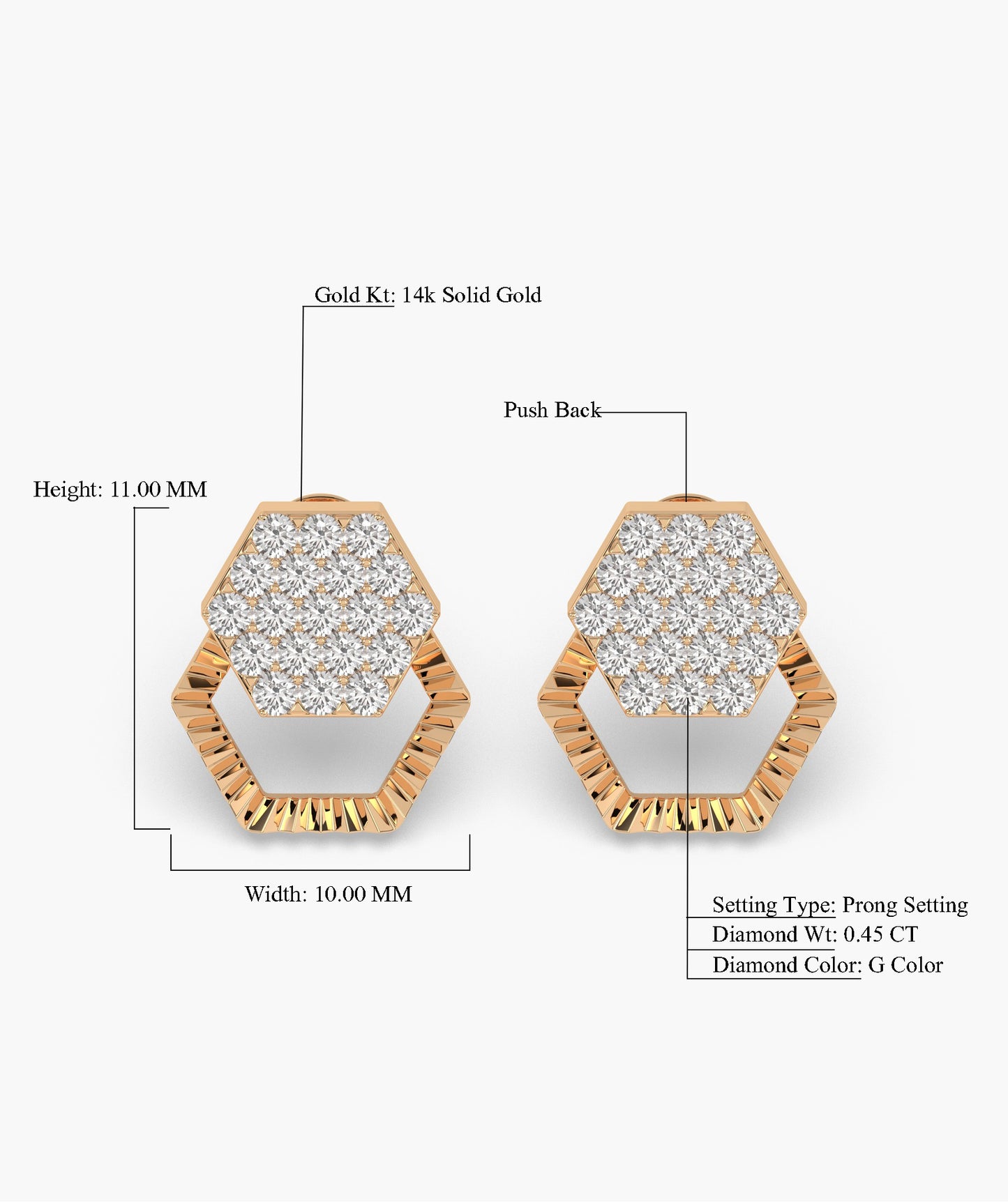 Diamond Cluster Hexagon Design Earrings