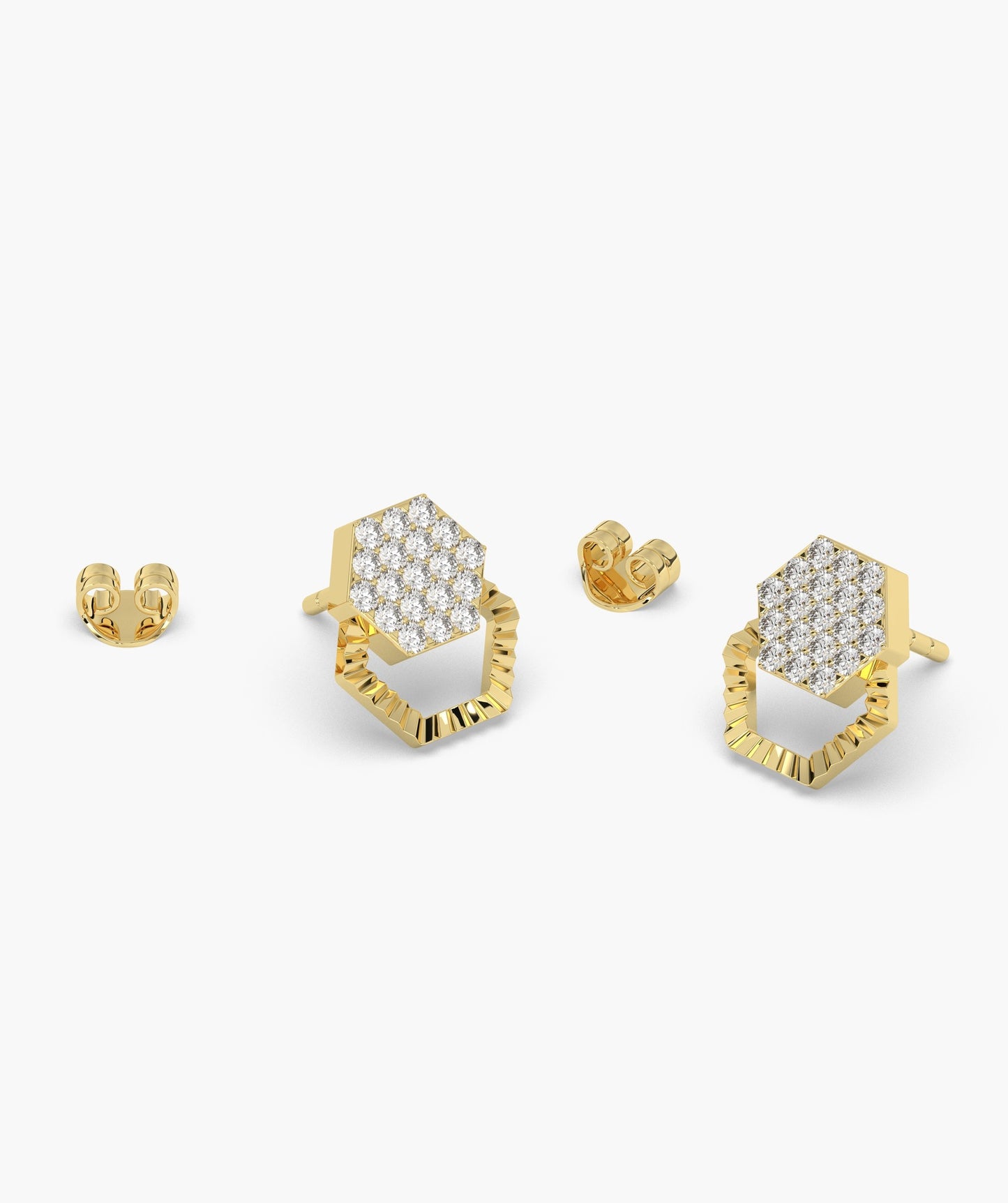 Diamond Cluster Hexagon Design Earrings