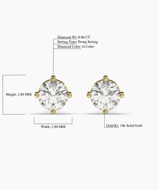 Gold earrings with round diamonds on a white background