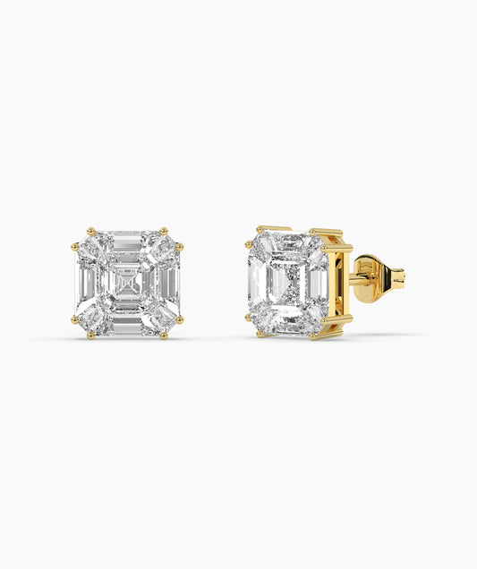 Modern Emerald Diamond Studs