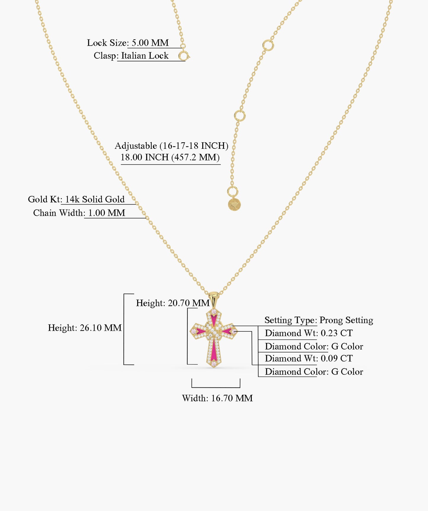 Pink Enamel & Diamond Cross Pendant