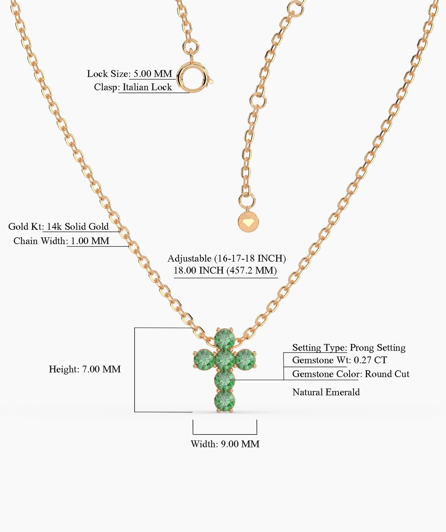 Emerald Cross 14K Gold Necklace