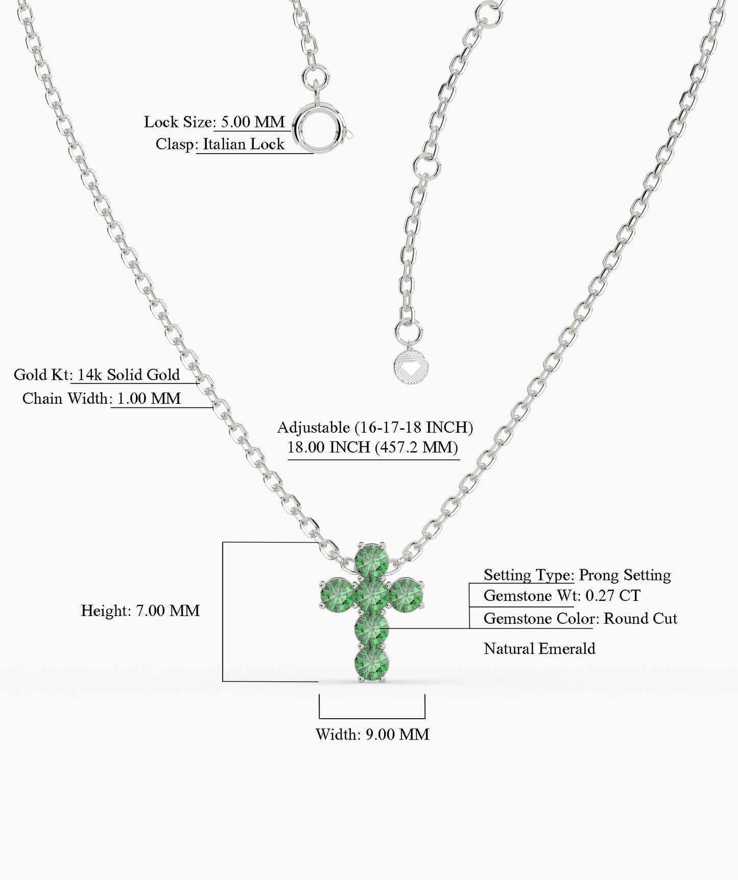 Emerald Cross 14K Gold Necklace