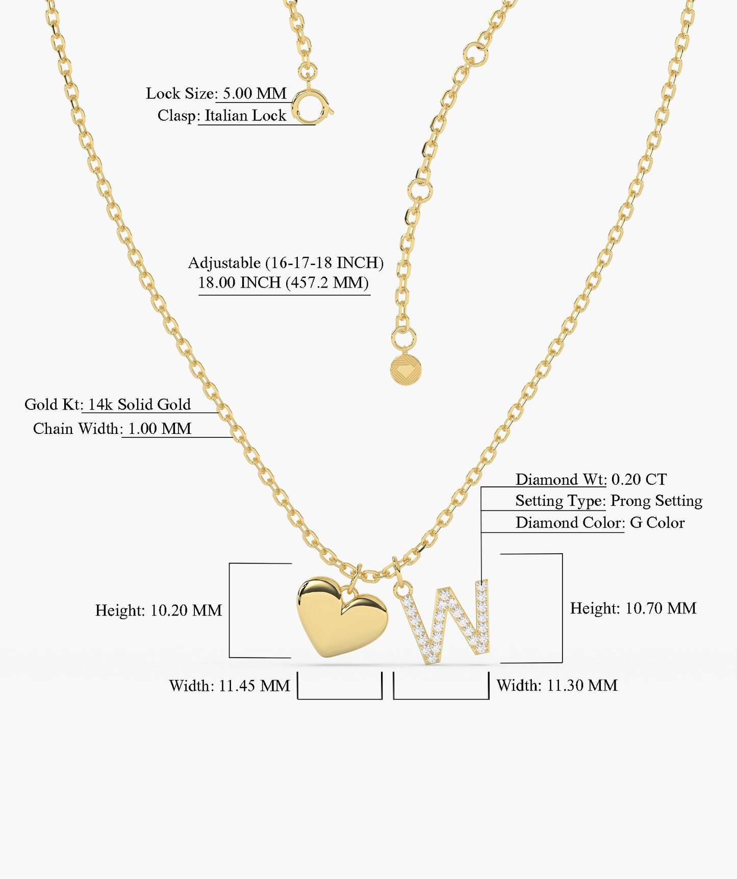 Love and Initial 'W' Diamond Necklace