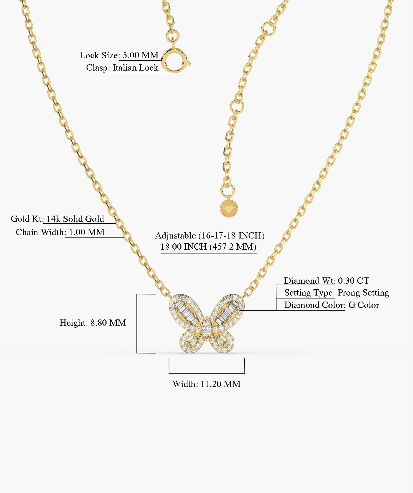 14K Gold Butterfly Diamond Pendant