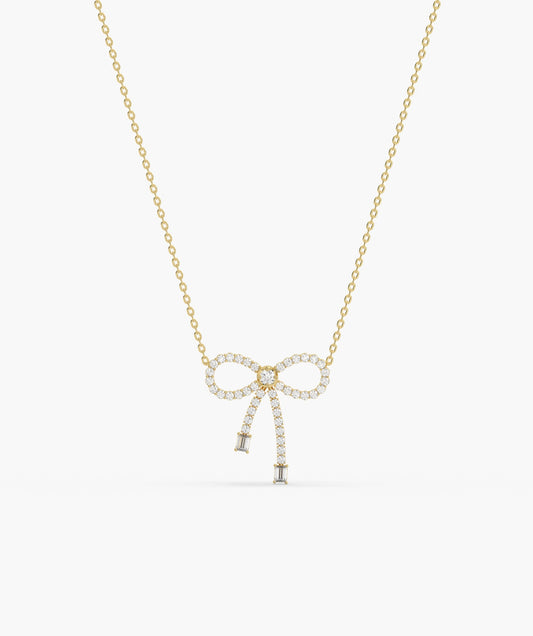 14K Gold Diamond Bow Necklace