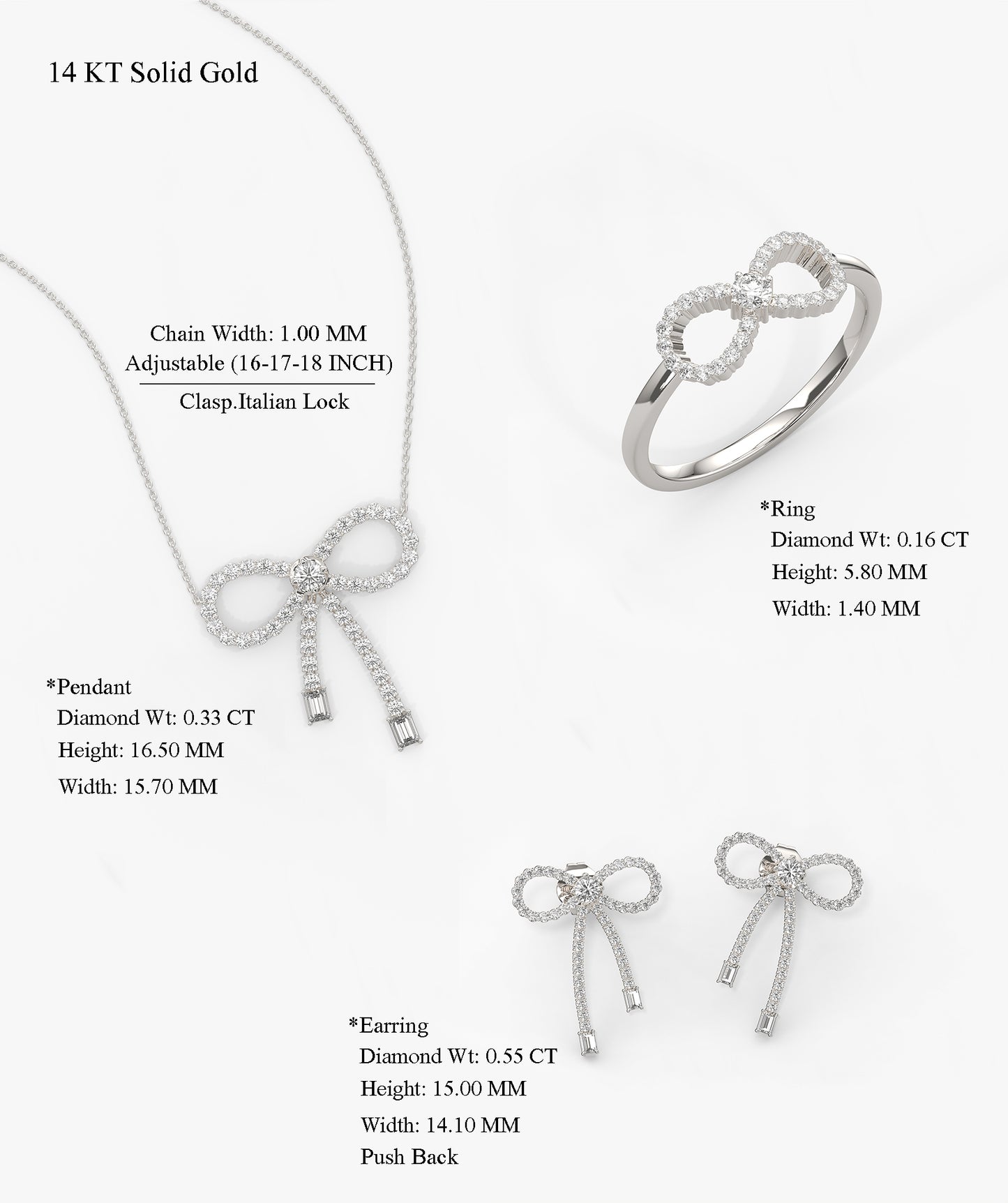 Minimalist 14K Gold Diamond Bow Set