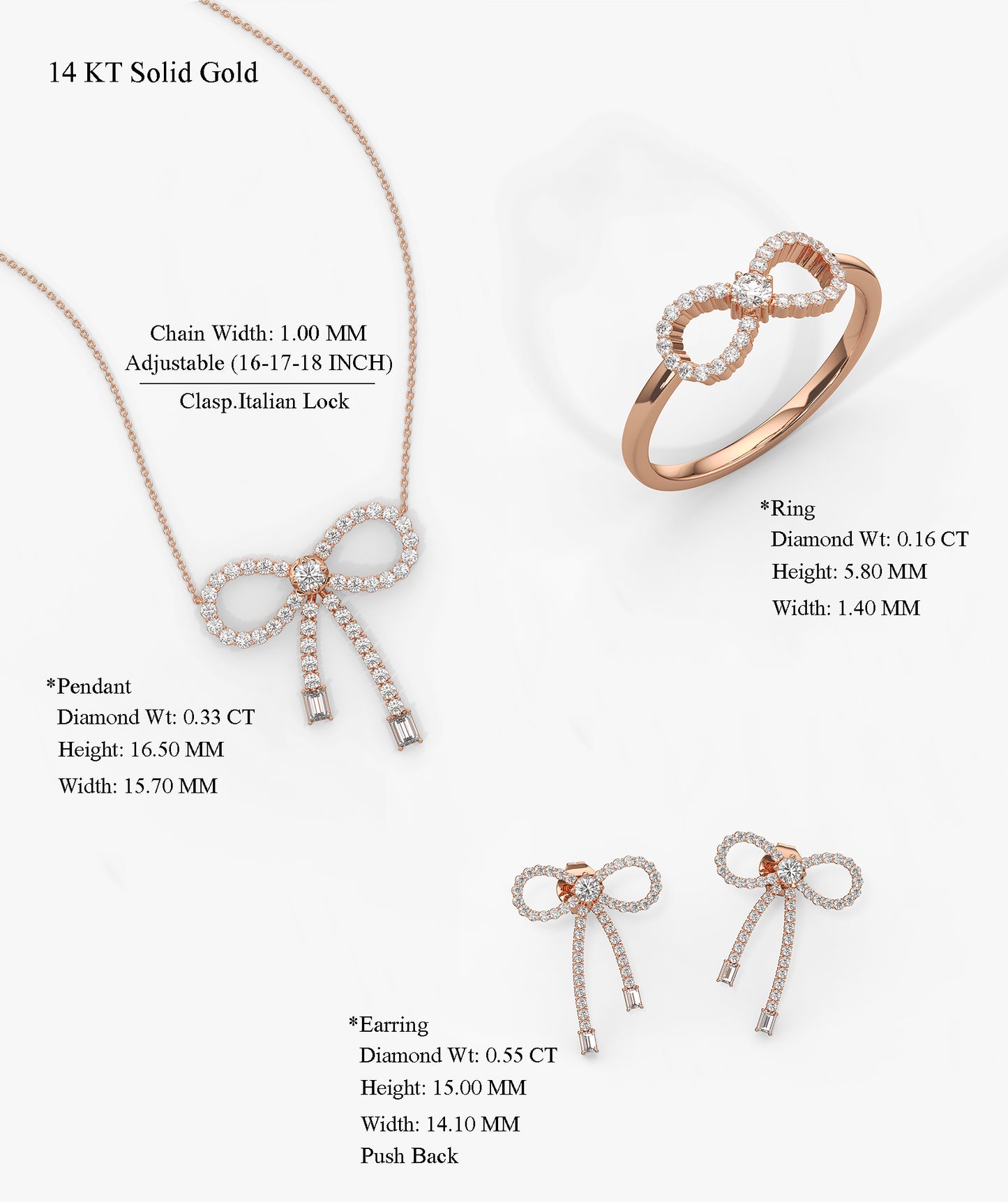 Minimalist 14K Gold Diamond Bow Set