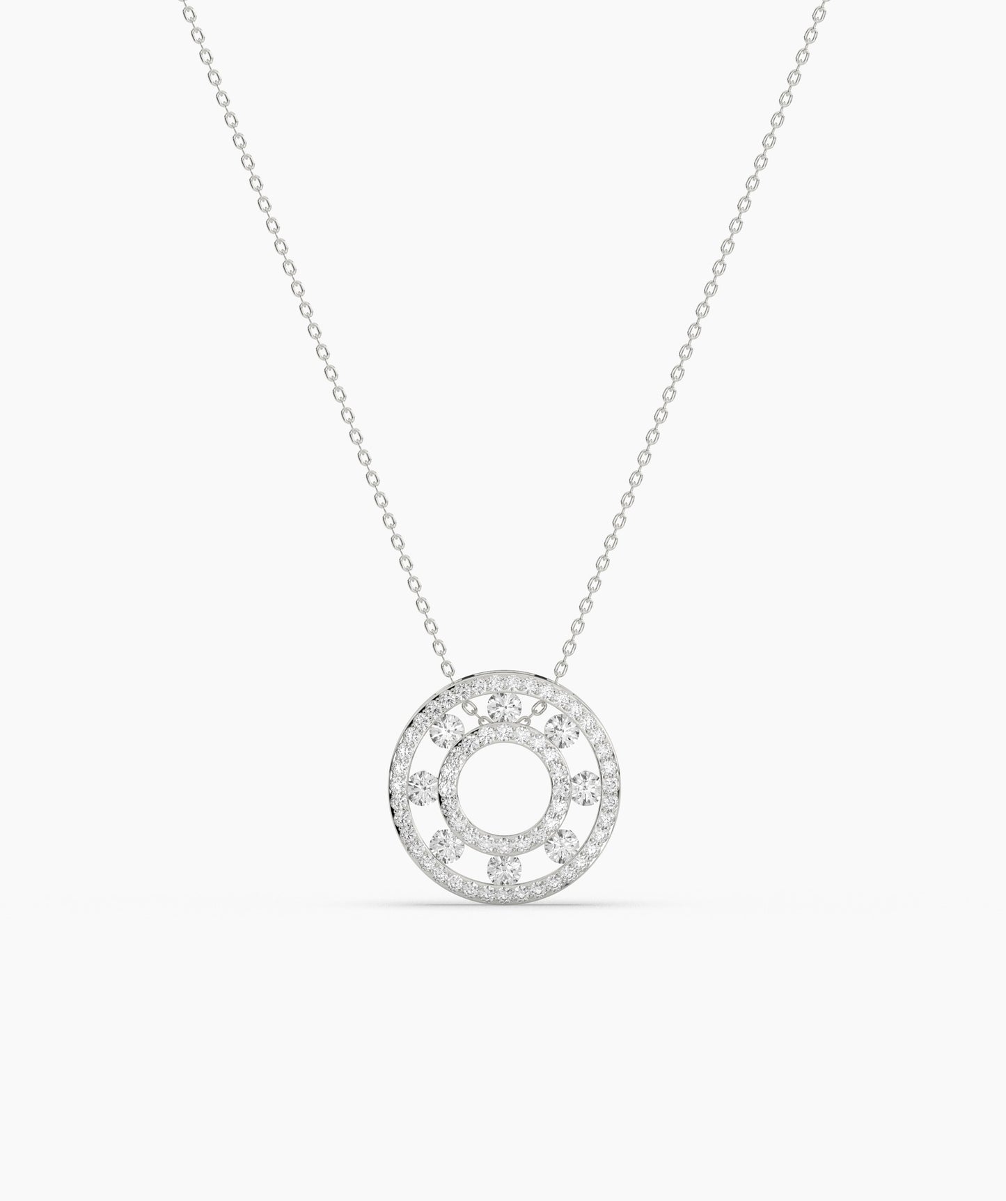 Diamond Halo Circle Pendant Necklace