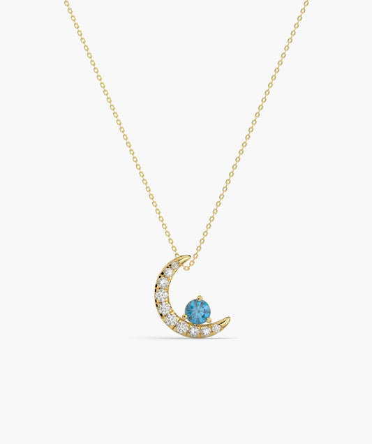 14K Gold Starry Moonlight Pendant