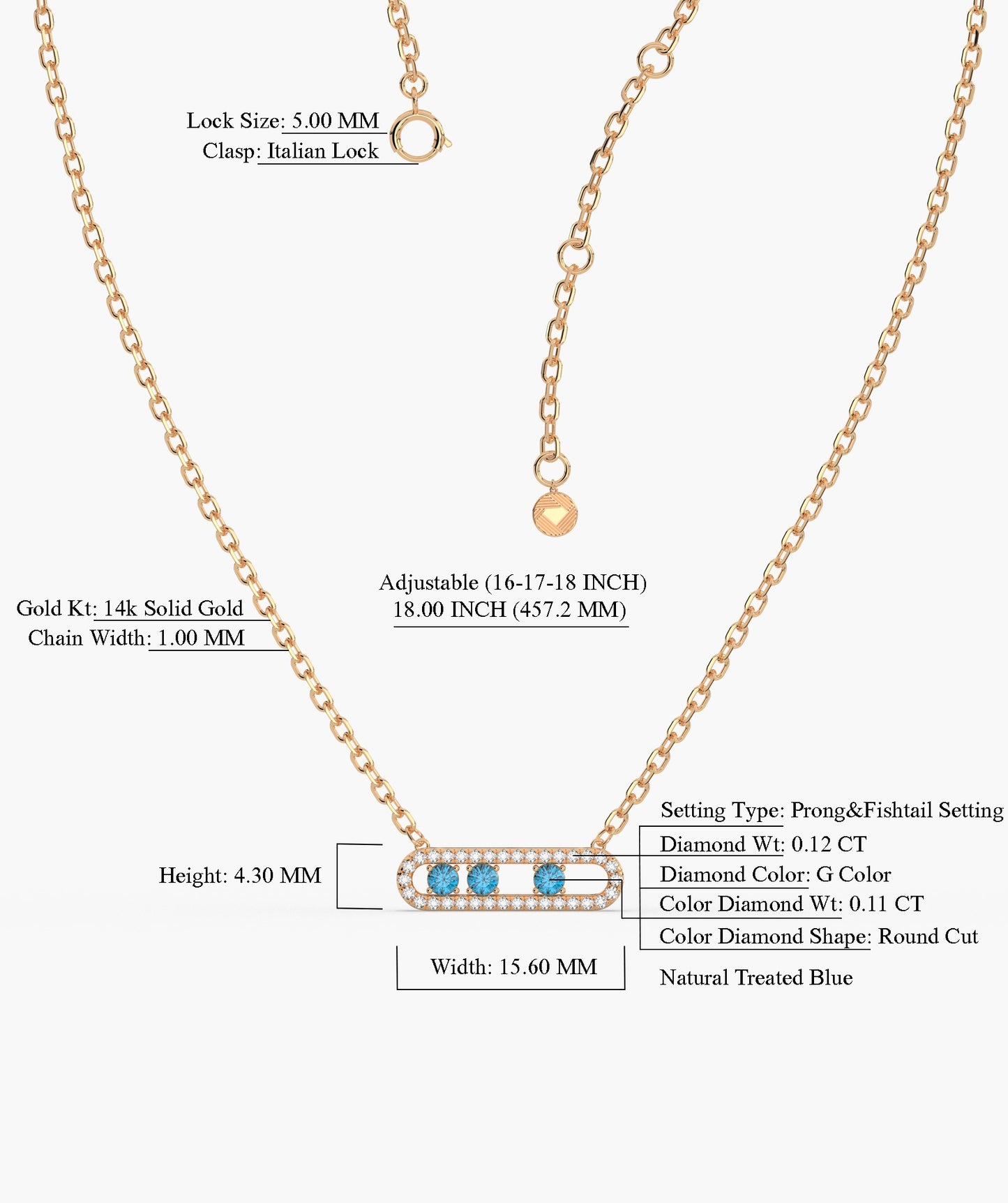 14K Gold Bar Necklace with Blue Accents