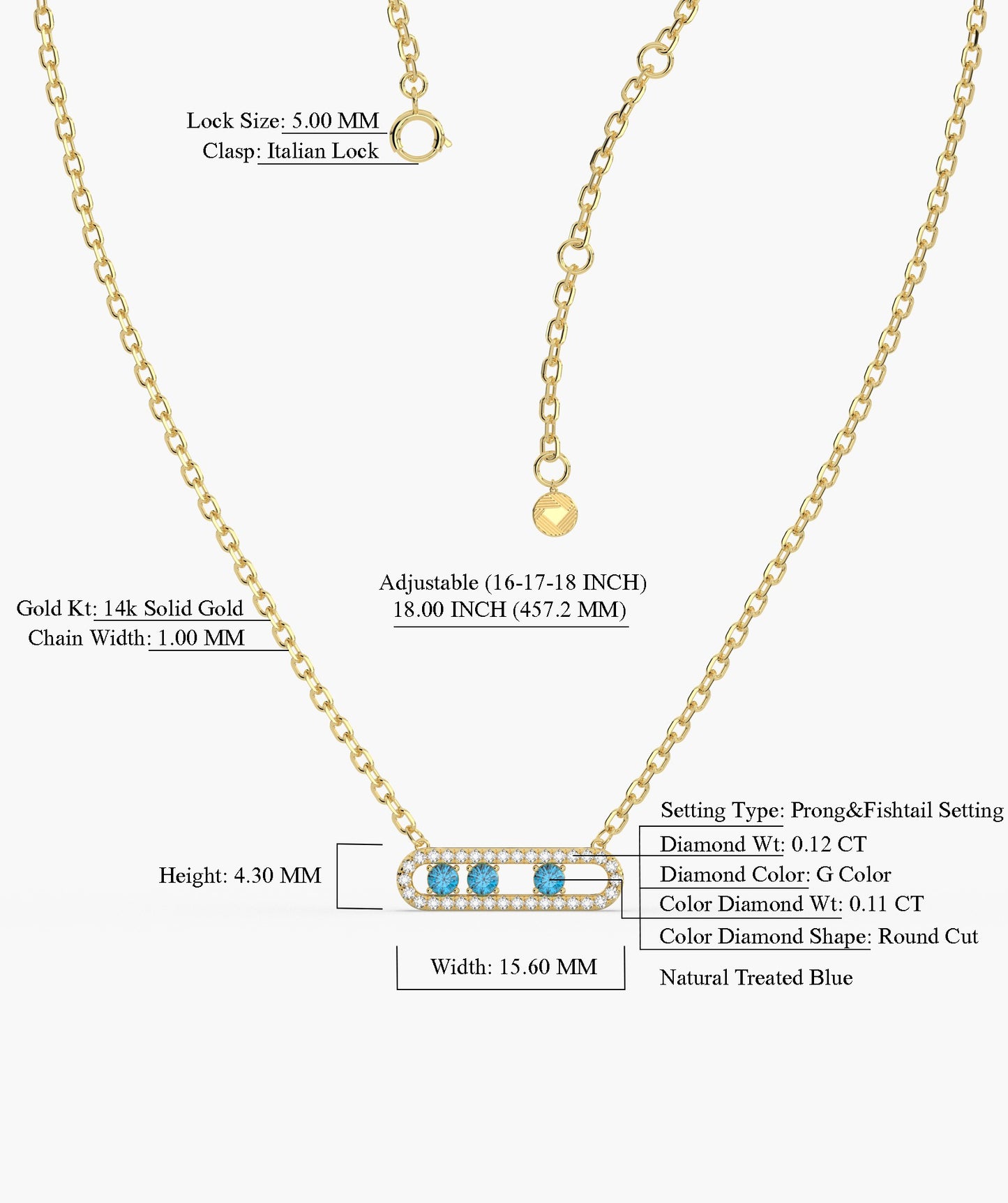 14K Gold Bar Necklace with Blue Accents