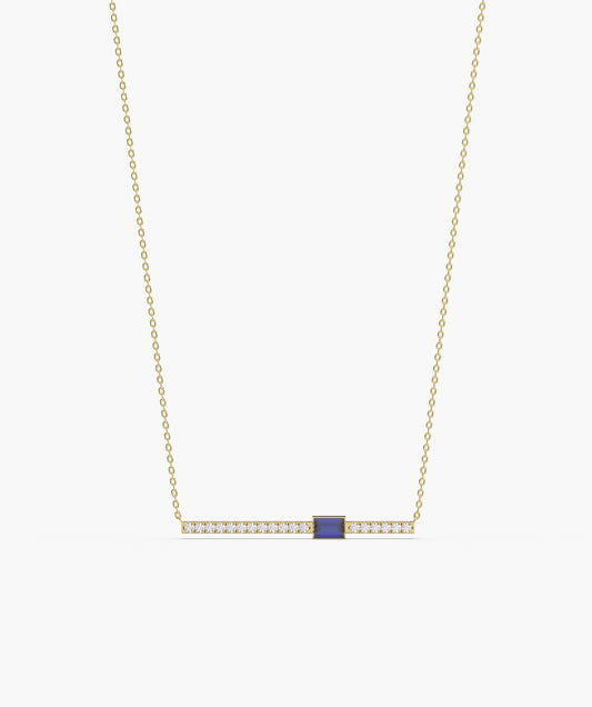 Blue Baguette Bar Gold Necklace