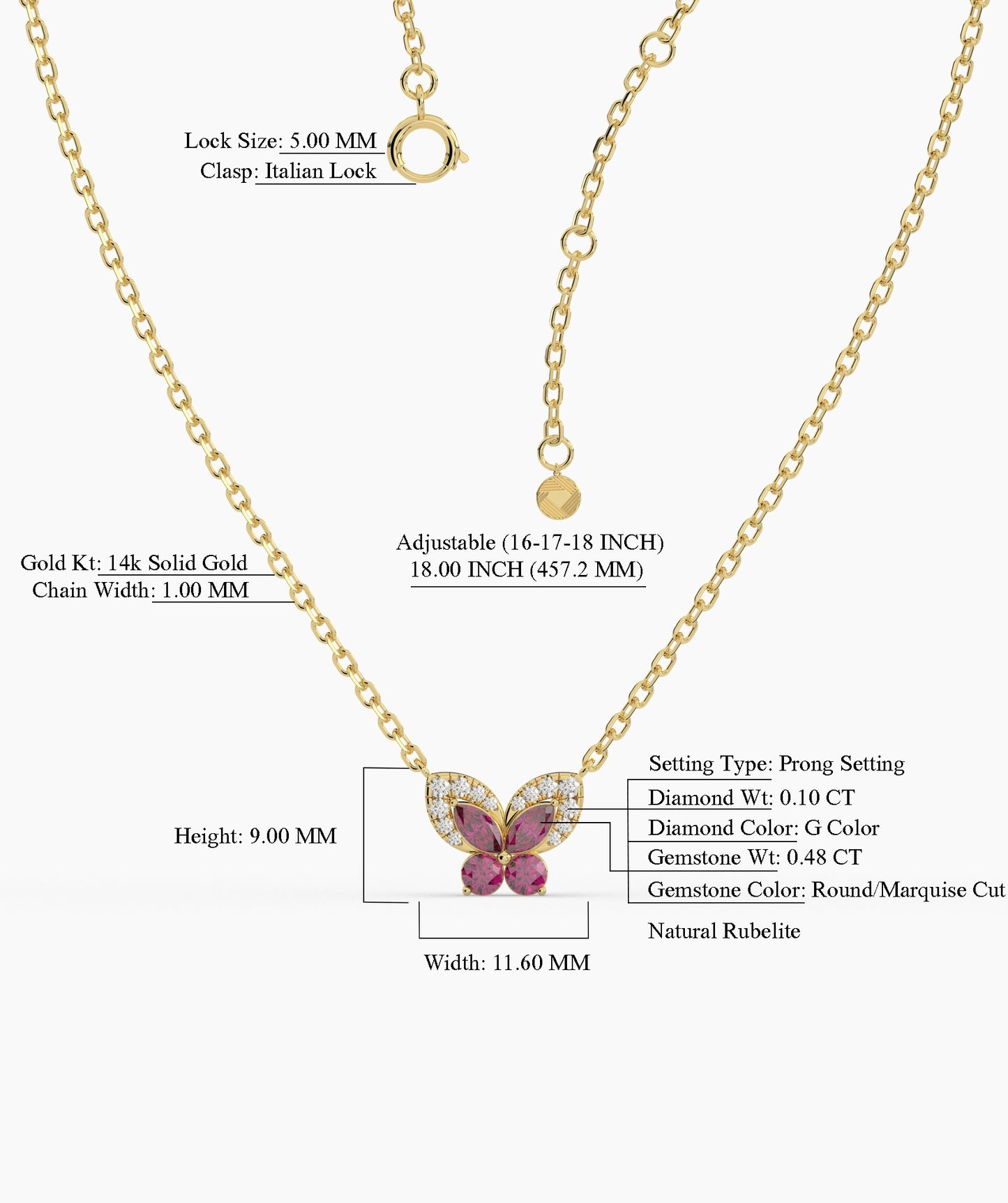 Ruby Butterfly Gold Necklace