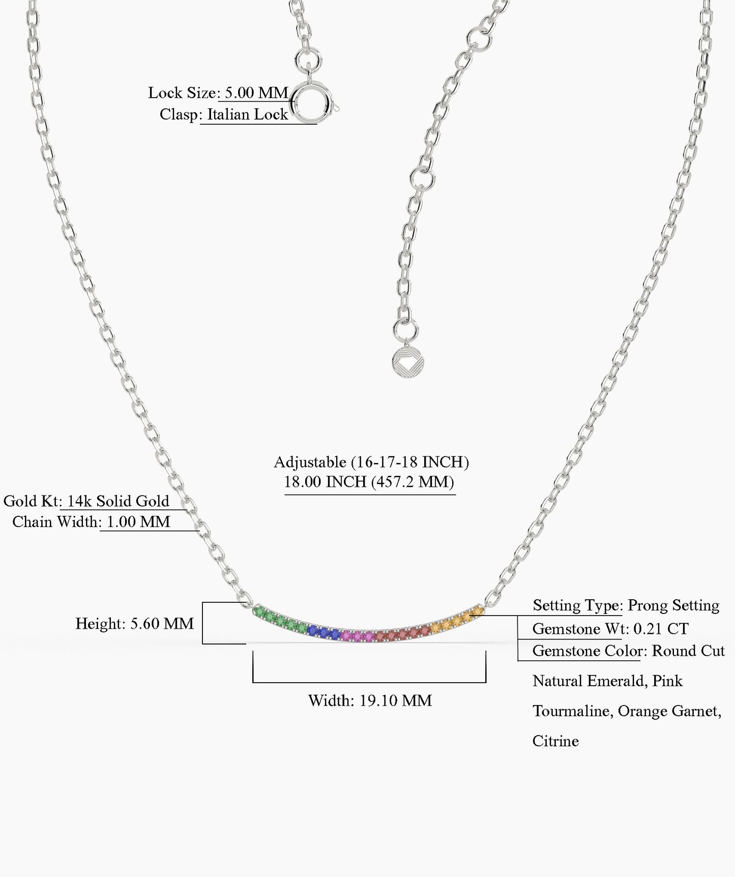 Rainbow Style 14K Gold Necklace