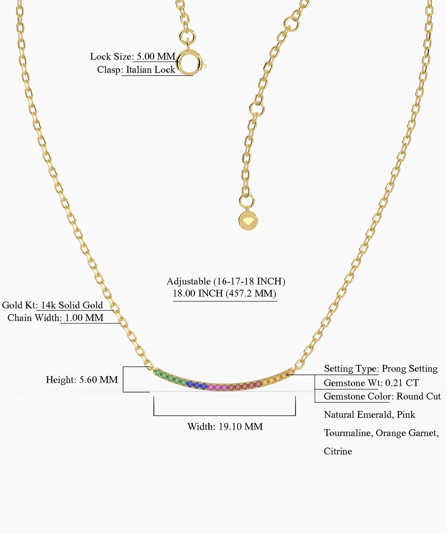 Rainbow Style 14K Gold Necklace