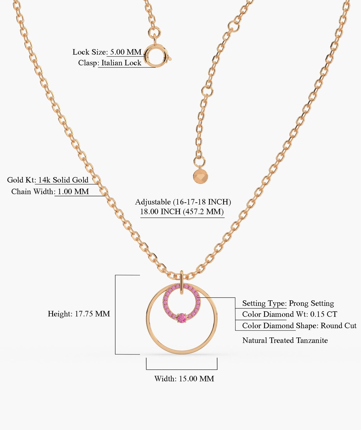 Pink Halo Circle Gold Necklace