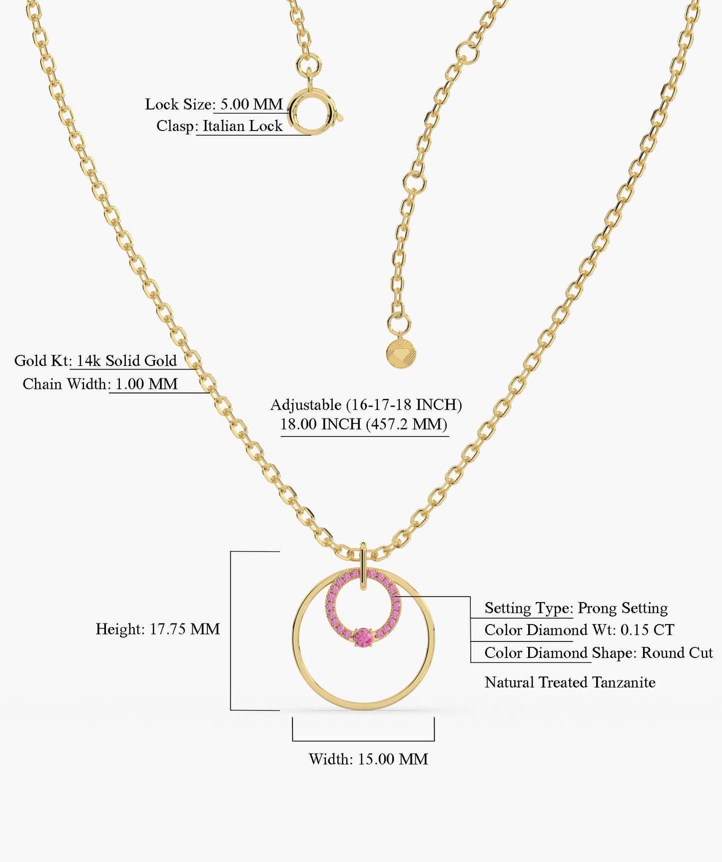 Pink Halo Circle Gold Necklace