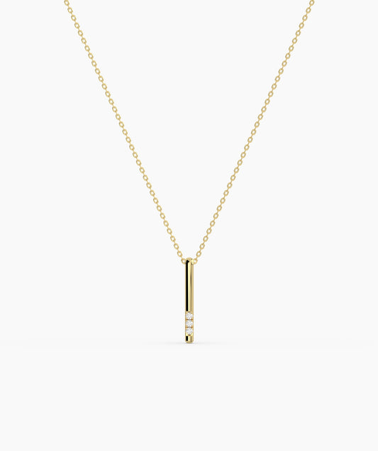 Solid 14K Gold Bar Diamond Necklace
