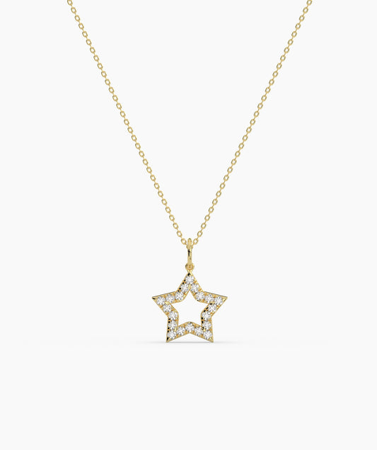14K Gold Diamond Star Necklace