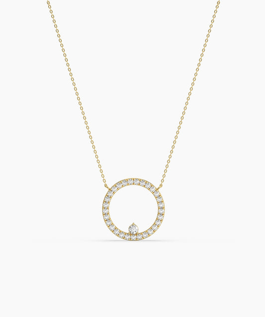 14K Gold Diamond Circle Necklace