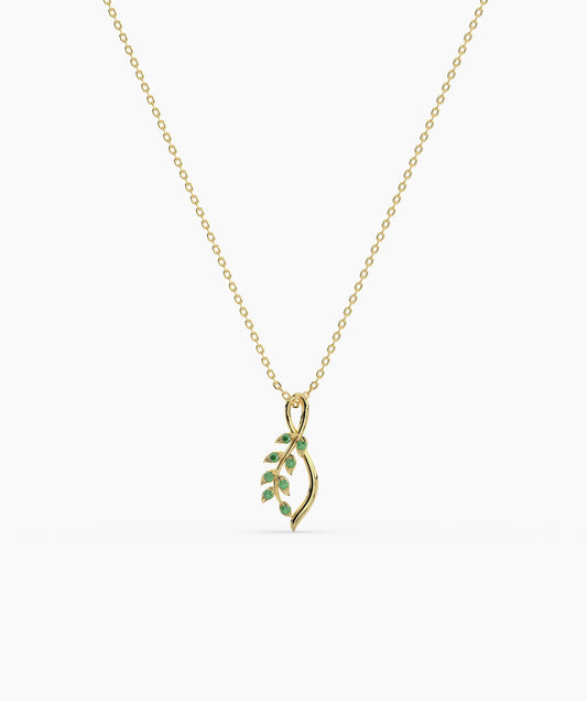 Delicate Green Emerald Leaf Necklace