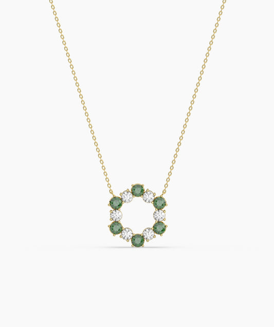 Emerald & Diamond Circle Necklace