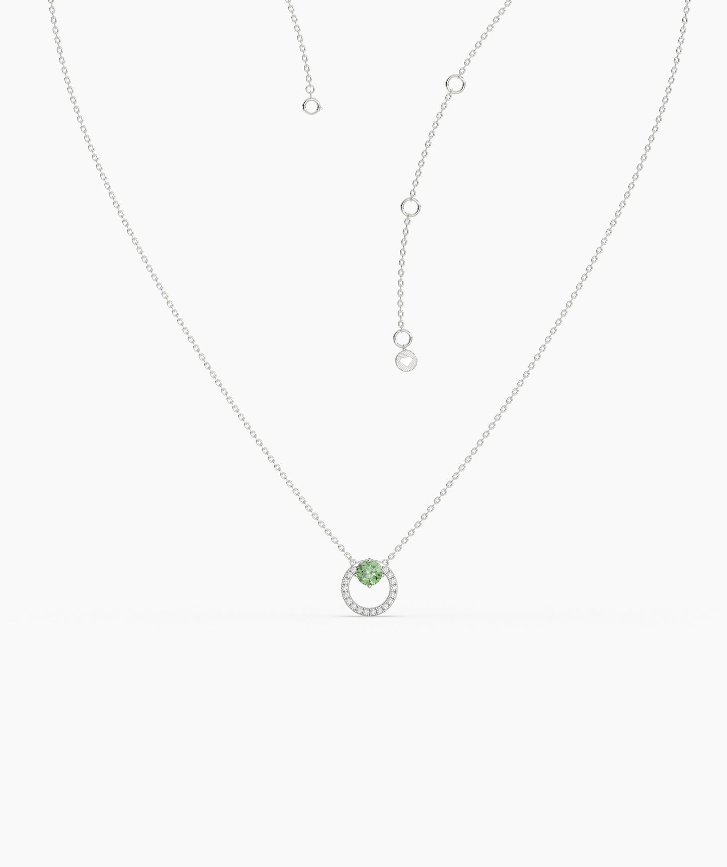 Circle Pendant Necklace with Green Gemstone & Diamonds