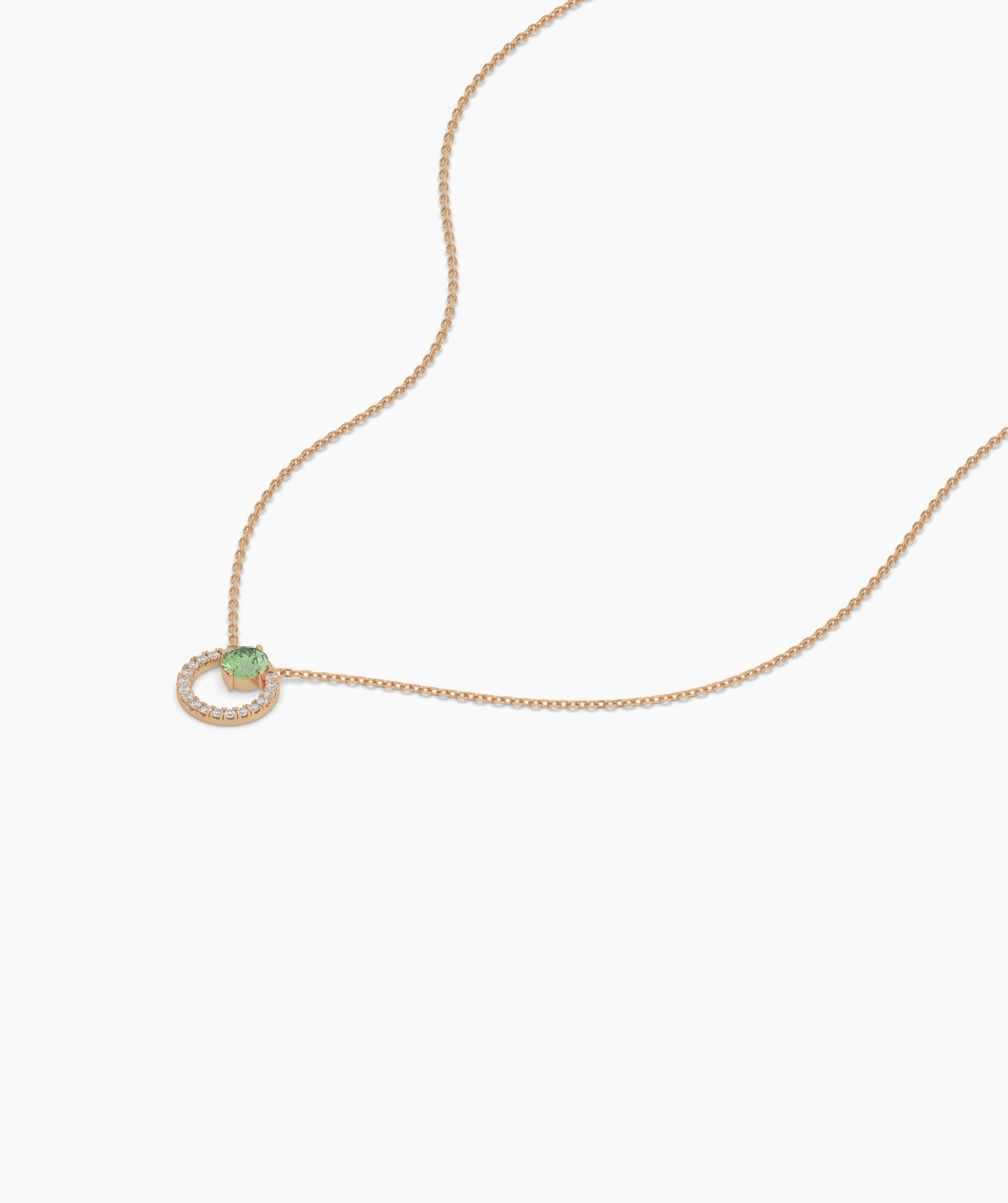 Circle Pendant Necklace with Green Gemstone & Diamonds