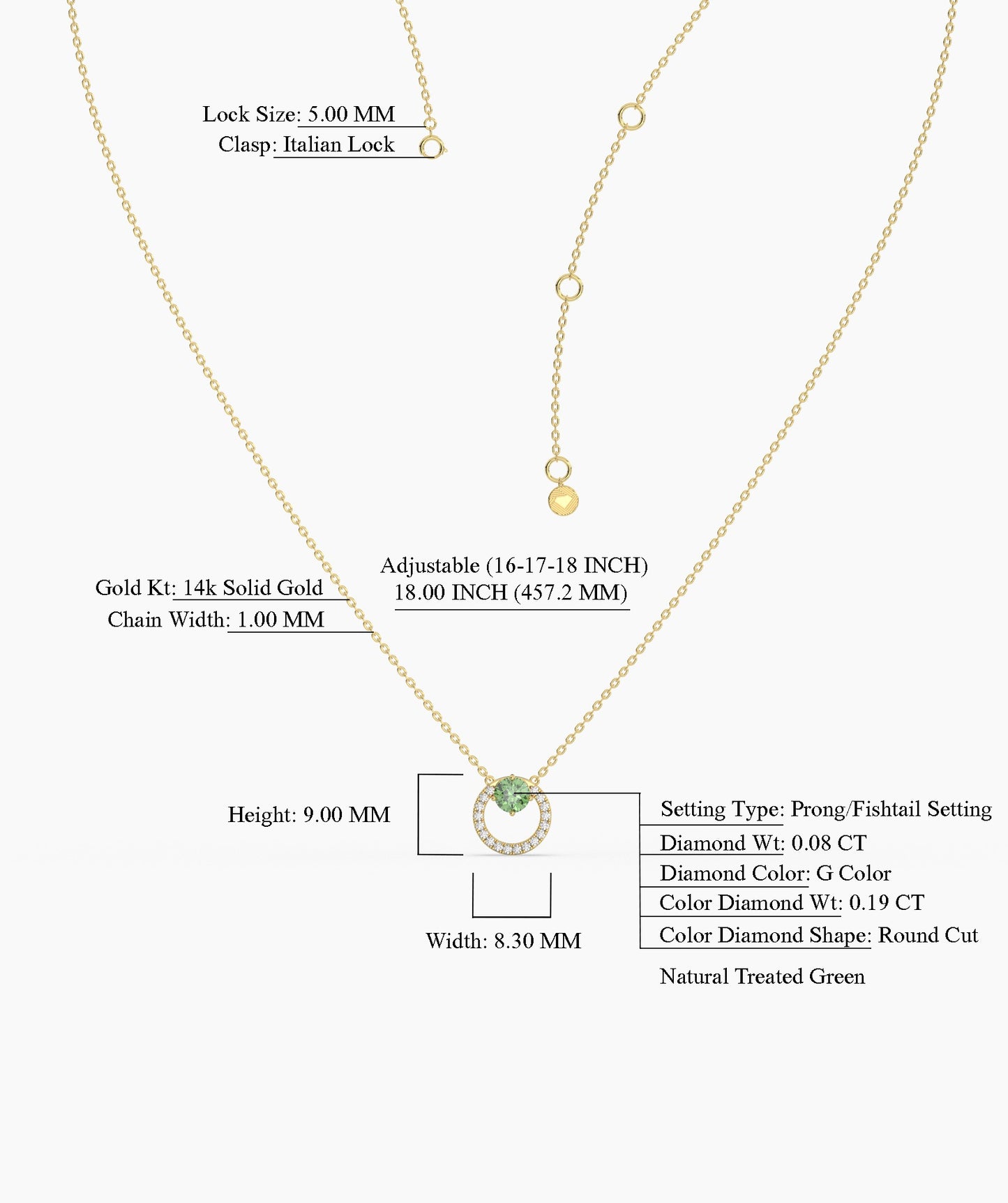 Circle Pendant Necklace with Green Gemstone & Diamonds