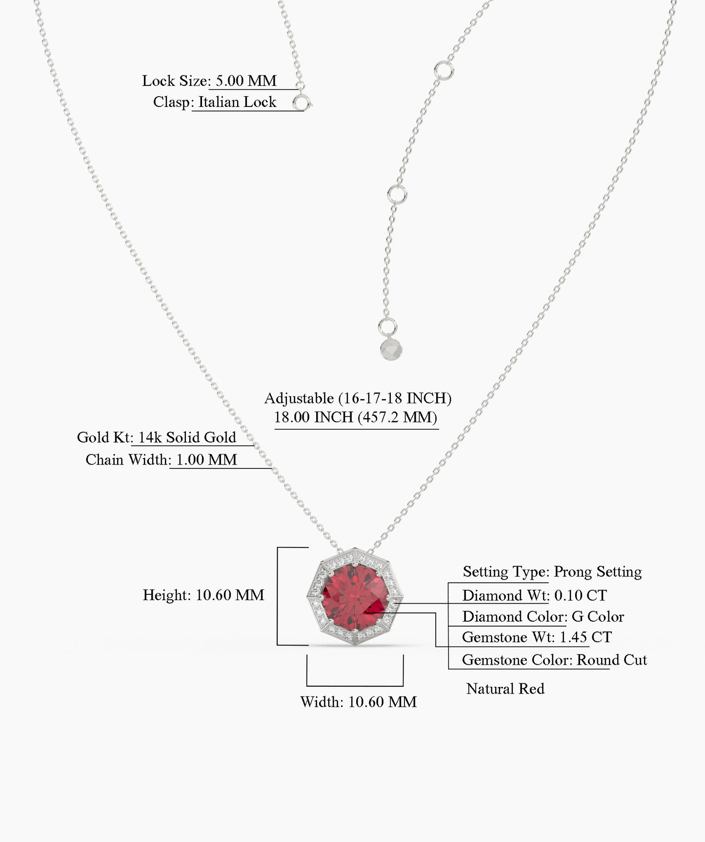 Octagon Necklace with Red Center