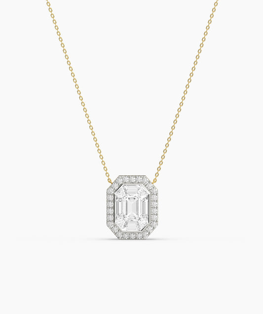 Step-Cut Diamond Halo Necklace