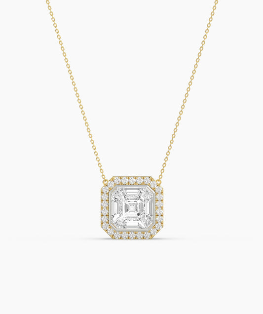 Asscher Cut Halo Necklace