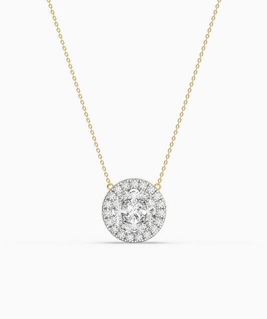 14K Gold Circle Halo Diamond Necklace
