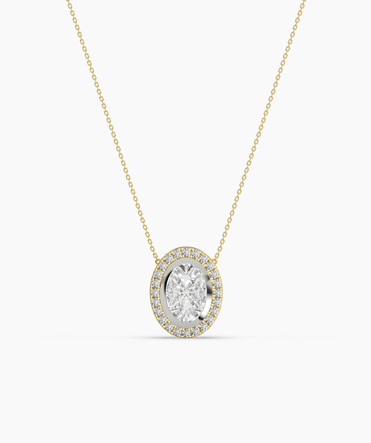 14K Gold Diamond Oval Halo Necklace
