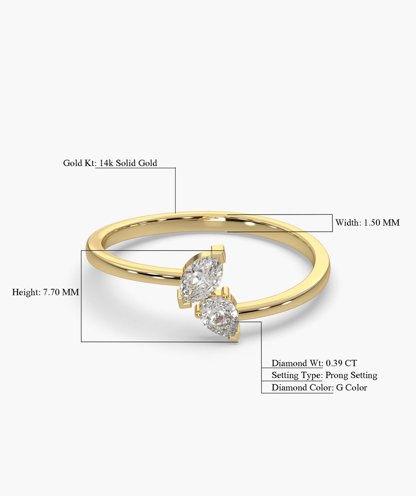 14K Gold Duo Diamond Ring