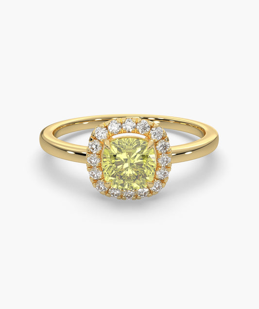 Cushion Cut Yellow Diamond Halo Engagement Ring