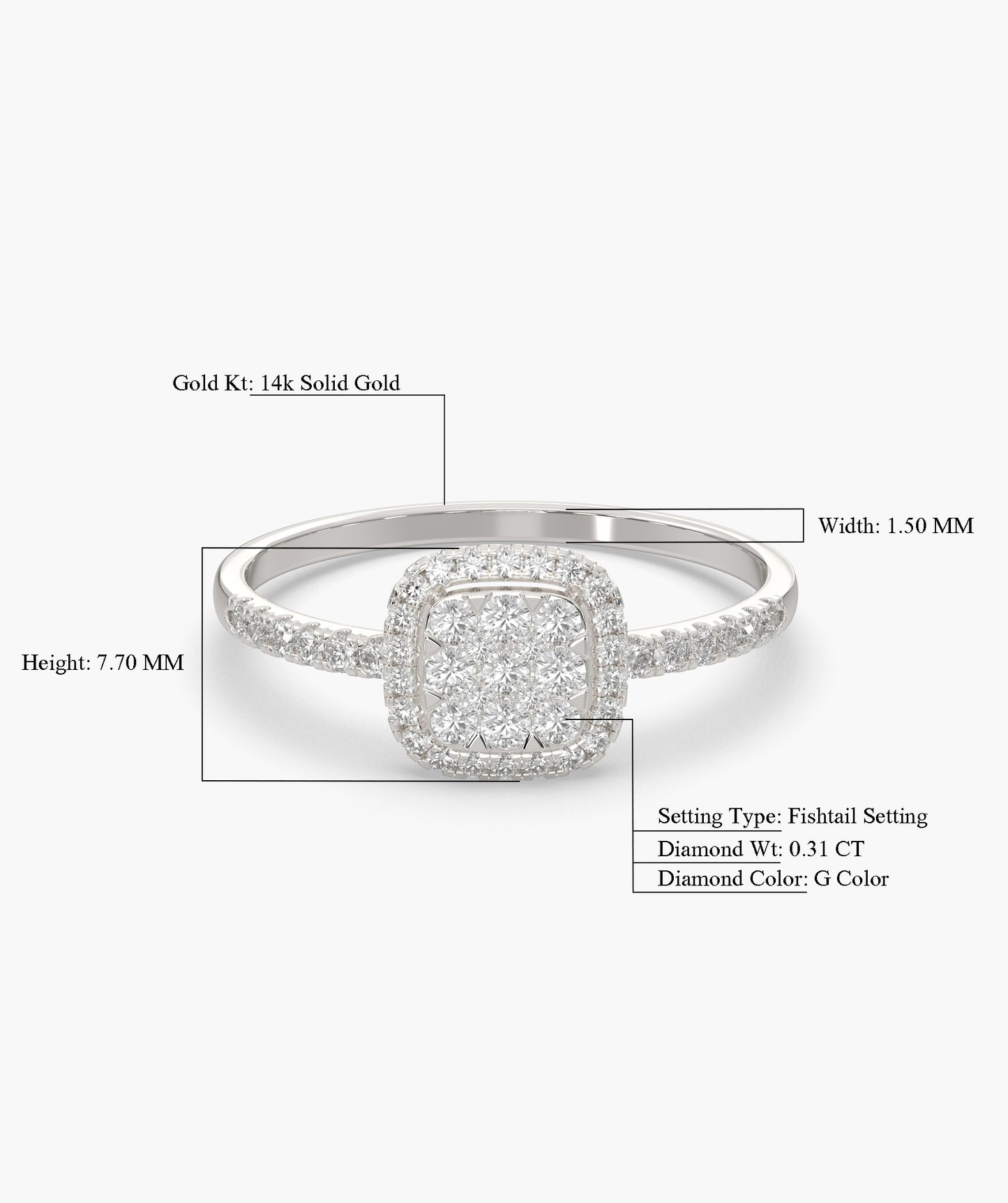 Glimmering Square Halo Diamond Ring