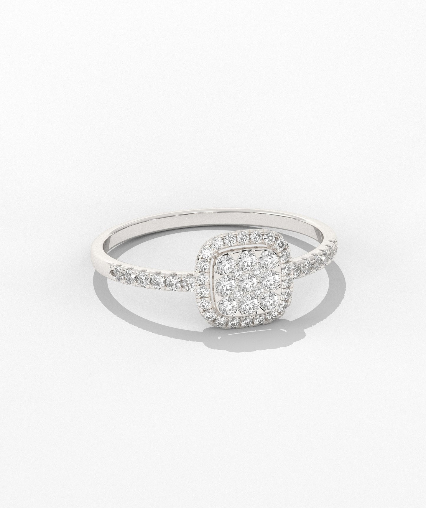 Glimmering Square Halo Diamond Ring