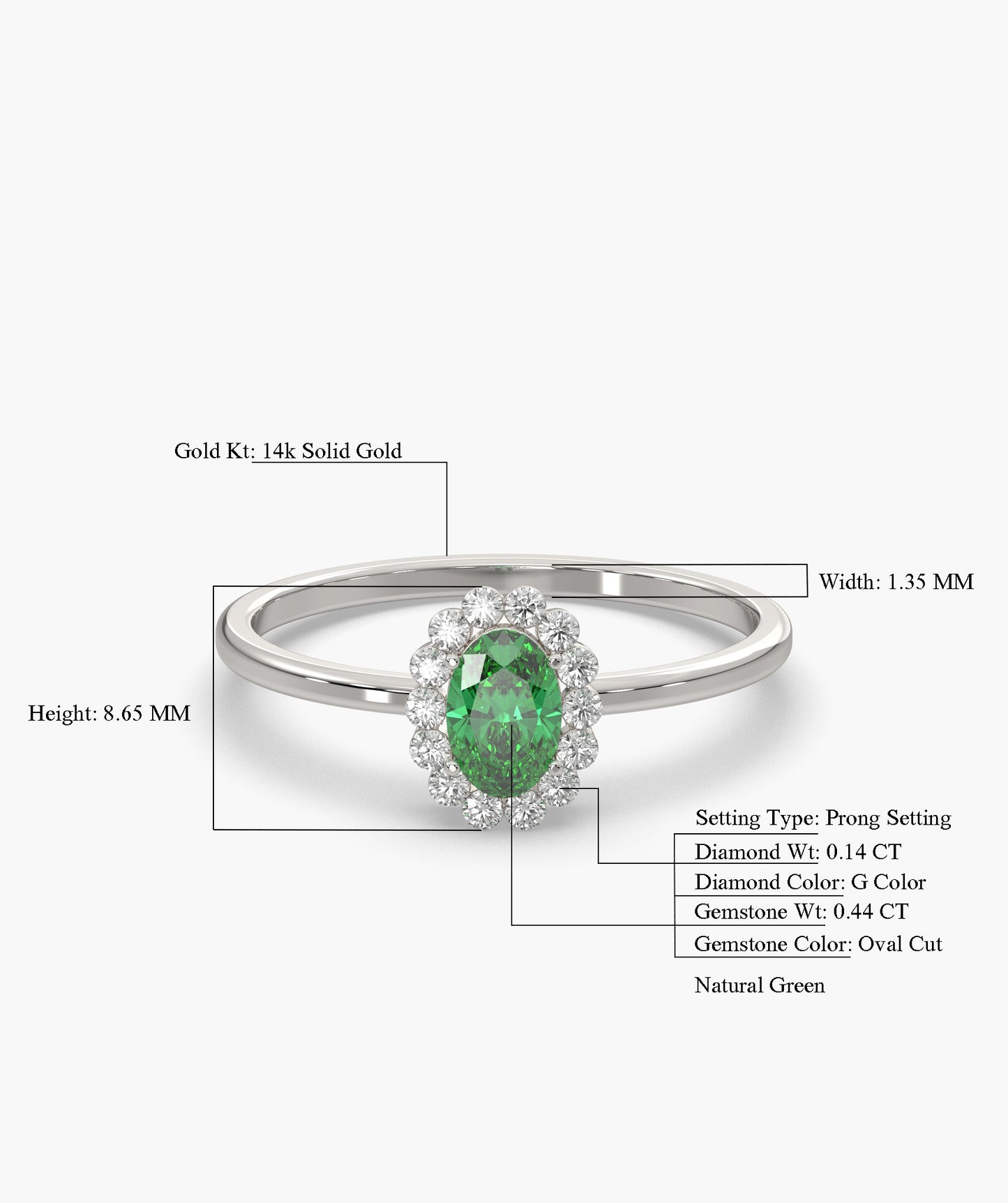 Regal Bloom Oval Green Gem & Diamond  Ring
