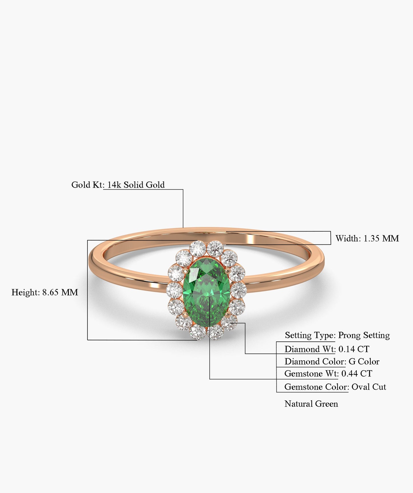 Regal Bloom Oval Green Gem & Diamond  Ring