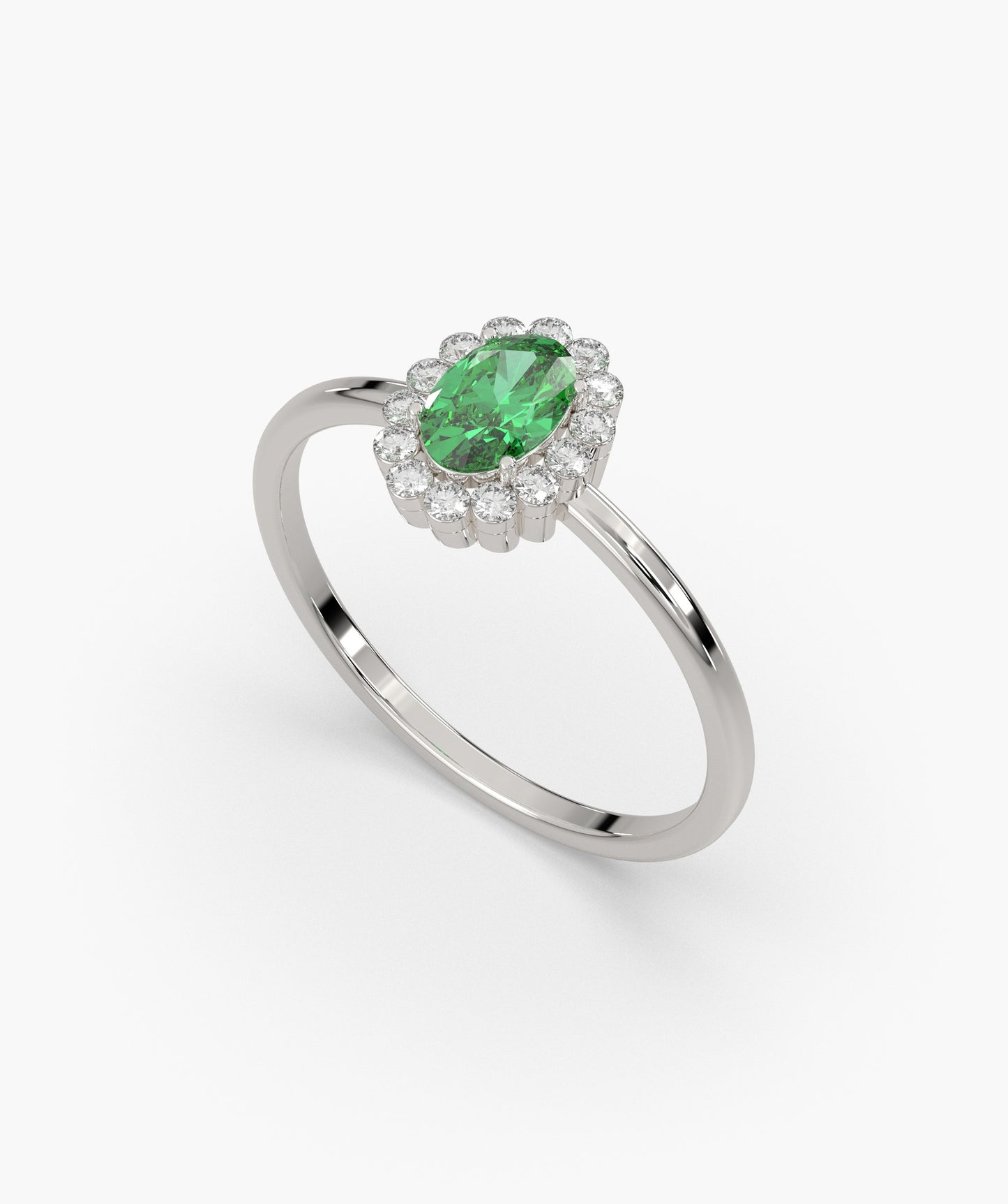 Regal Bloom Oval Green Gem & Diamond  Ring