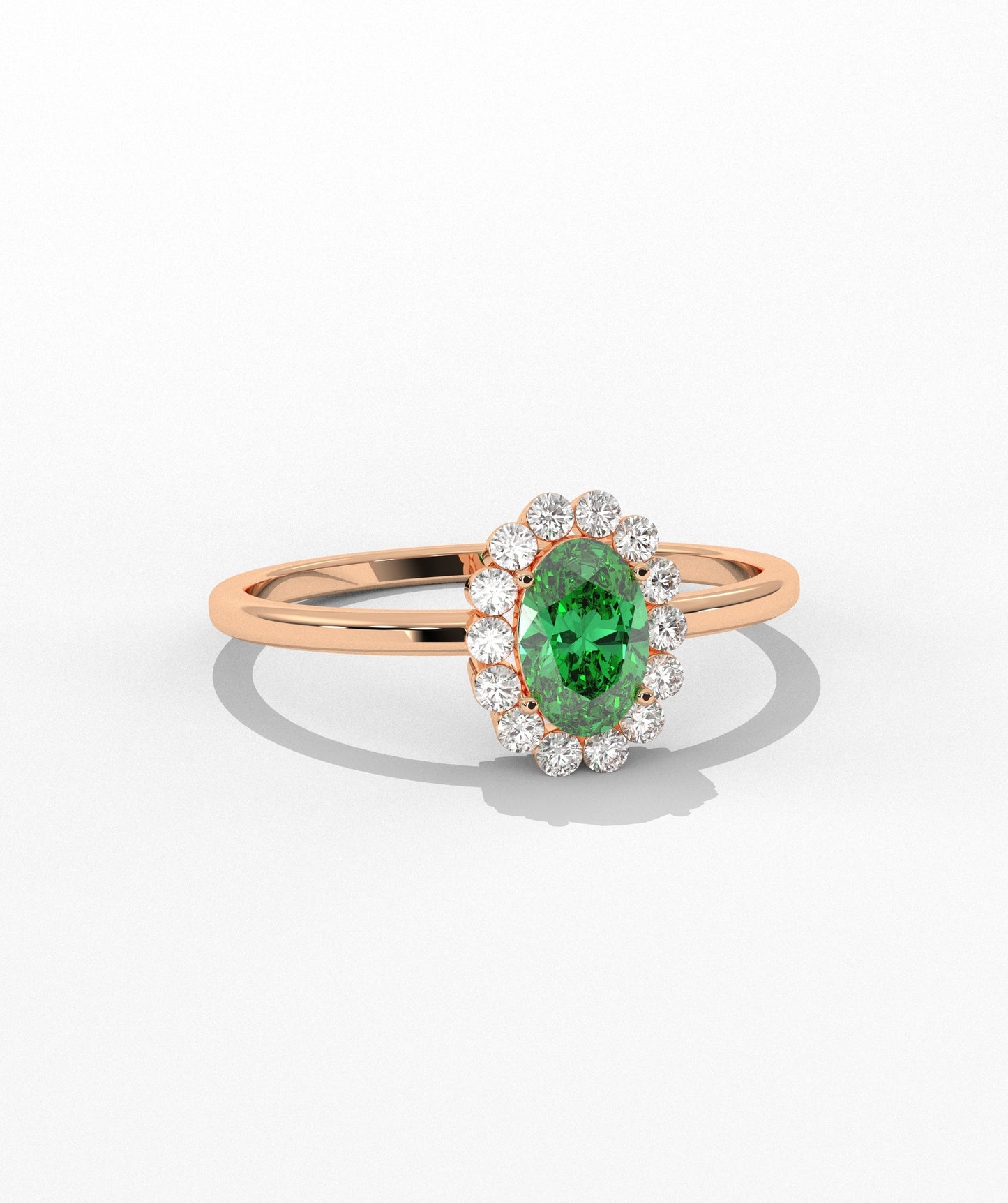 Regal Bloom Oval Green Gem & Diamond  Ring