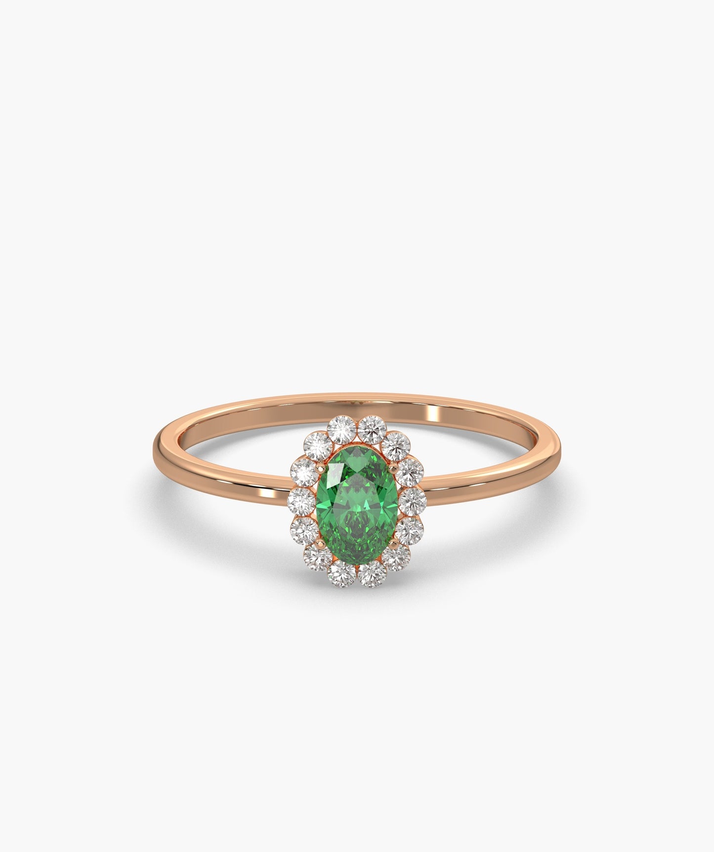 Regal Bloom Oval Green Gem & Diamond  Ring